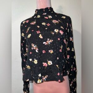 Topshop Black Floral Blouse